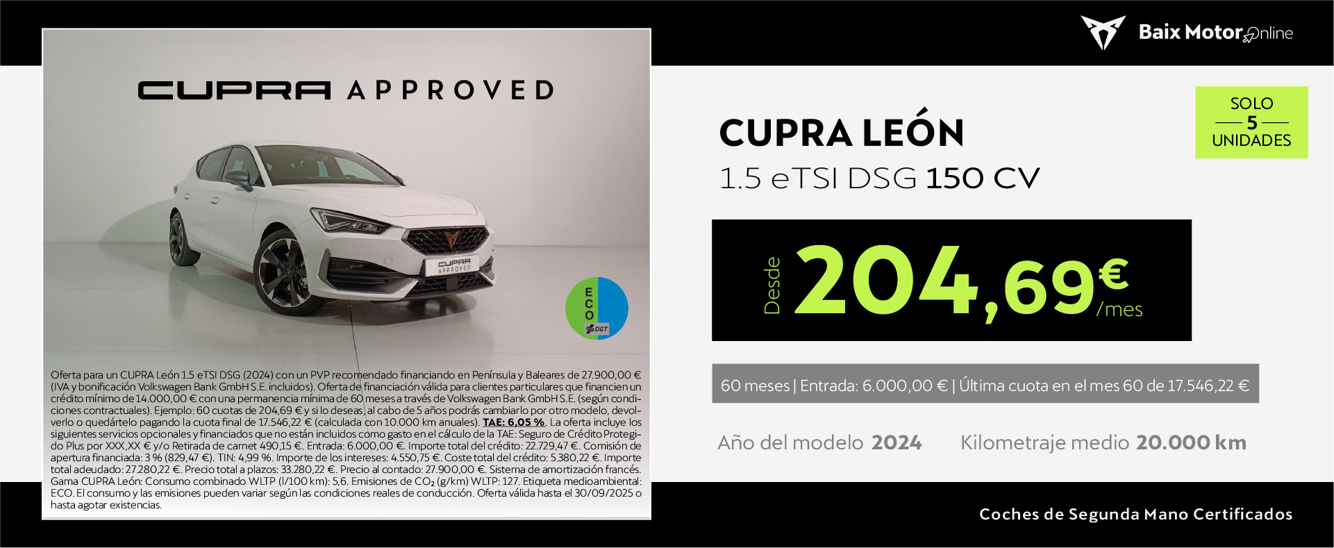 ¡OCASIÓN! Cupra León Sportstourer 150CV DSG por sólo 204,69€/mes*